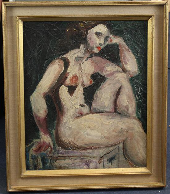 John Strachey (20th C.) Seated female nude, 24 x 20in.